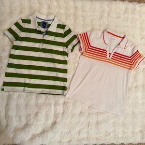 2 Nautica Woman’s Striped Polo Shirts - Green and Orange - Sz XL